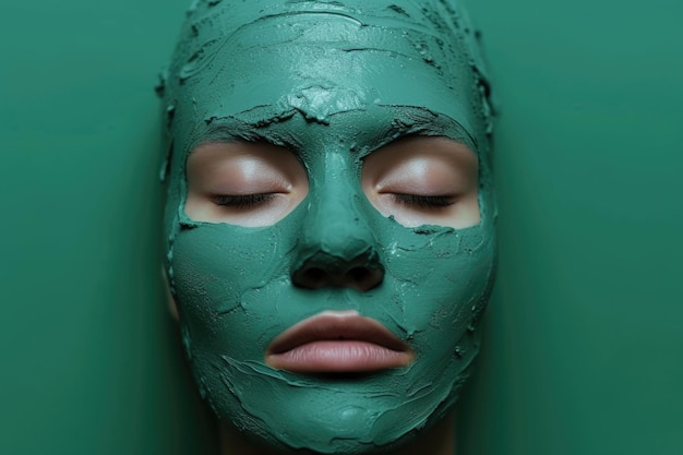 Green clay mask sample on green background