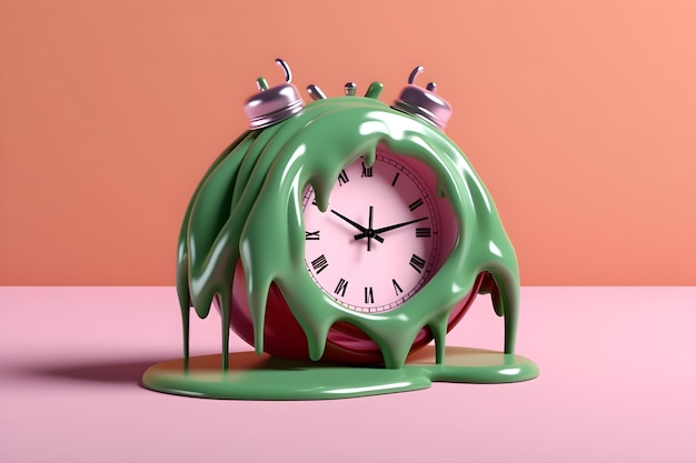 A green clock with the time