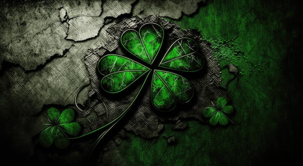 Green clover on a dark background