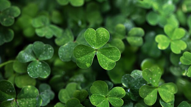 Green clover field a sign of luck and natural beauty St Patricks Day backdrop