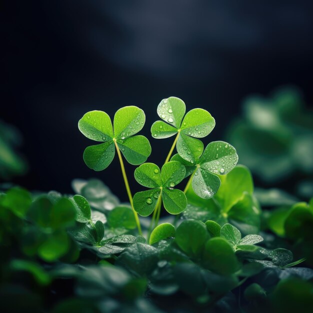 Green clover leaves background space for textclose up