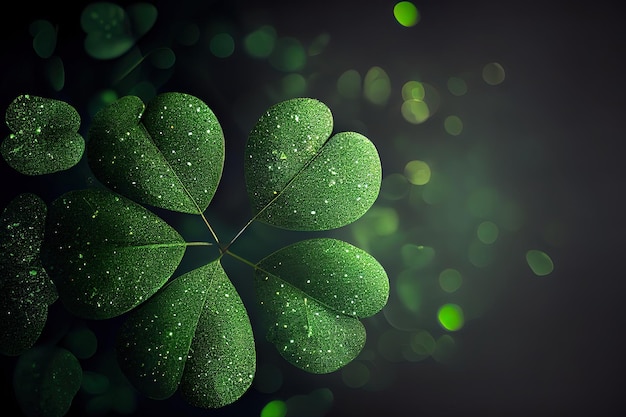 배경 여름 풍경에 녹색 클로버 잎 stpatrick Generative Ai