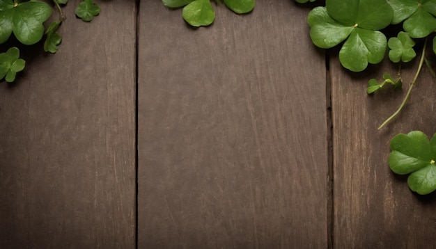 木製の背景の緑のクローバーの葉 セントパトリックの日 コピースペース ビールホリデー