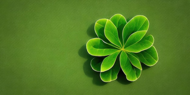 A green clover with four leaves on a green background