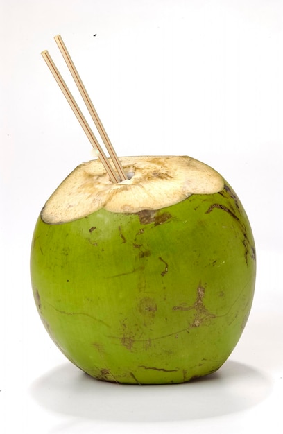 Green coconut on white background. Coconut Water.