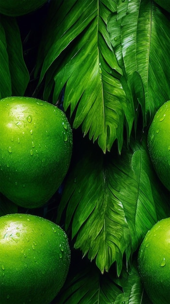 Green coconuts with leaves vertical pattern generated by AI