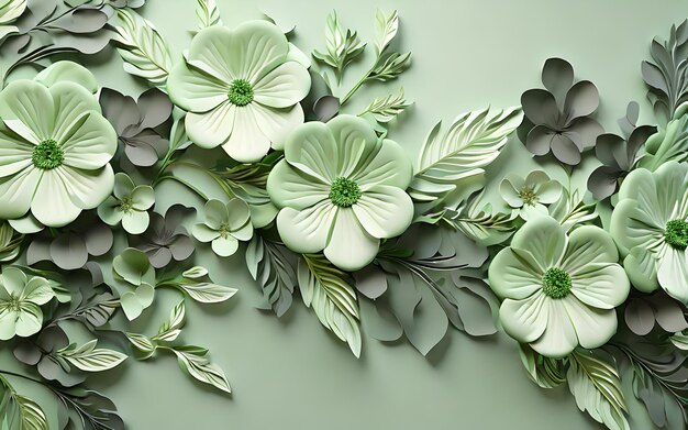 green color 3d wall leaf flower leaf background wallpaper