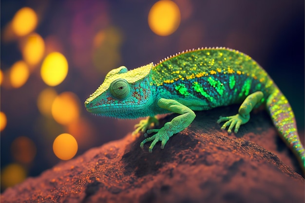 Green color chameleon 3D rendered close up of a green colored chameleon Generative Ai