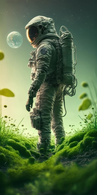 Green color Cosmonaut in space suit Beautiful illustration picture Generative AI