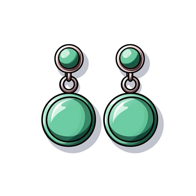 Photo green color earrings cartoon vector white background isol