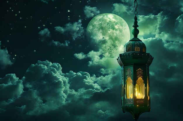 green color fantasy style lantern ramadan islamic celebration background wallpaper