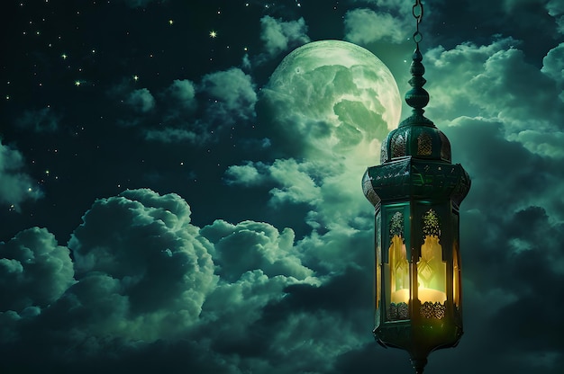 green color fantasy style lantern ramadan islamic celebration background wallpaper