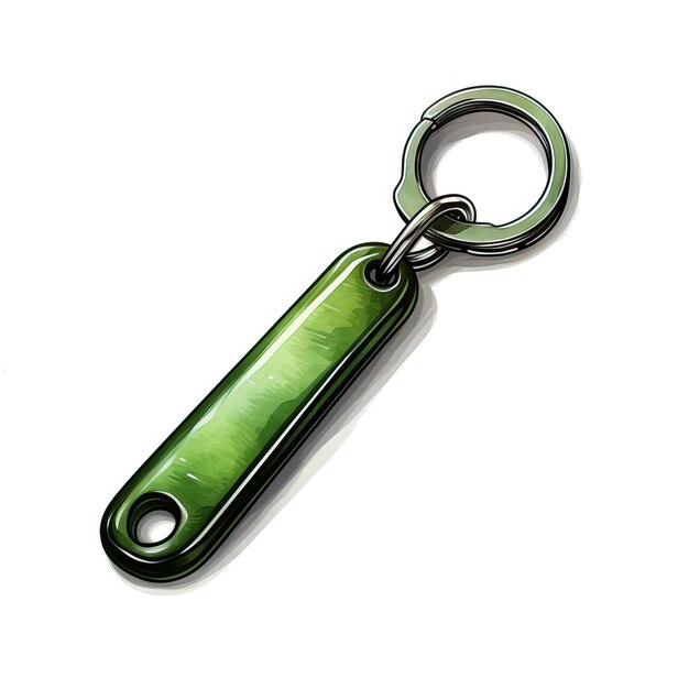 Photo green color keychain watercolor vector white background i