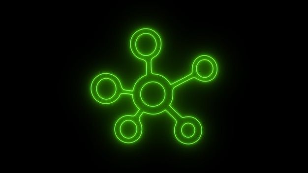 写真 緑色 分子アイコン 輝くネオンライン 黒い背景に分離された分子アイコン 医学科学アイコン