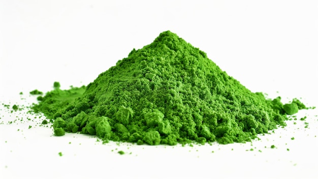 Photo green color powder on white background isolated