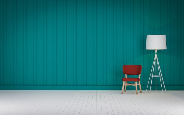 green color wall and red chair