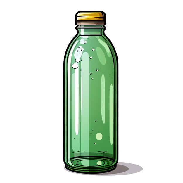 Photo green color water bottle handdrawn vector white backgrou