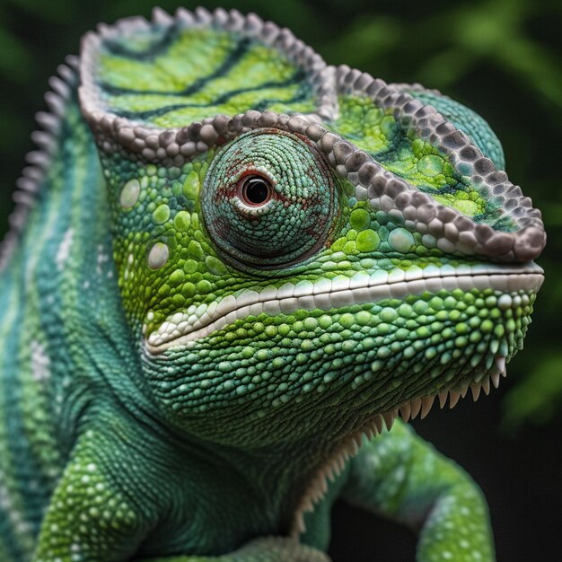 Green colored chameleon close up beautifully made with generative ai