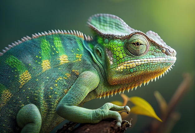 Green colored chameleon close up Generative AI