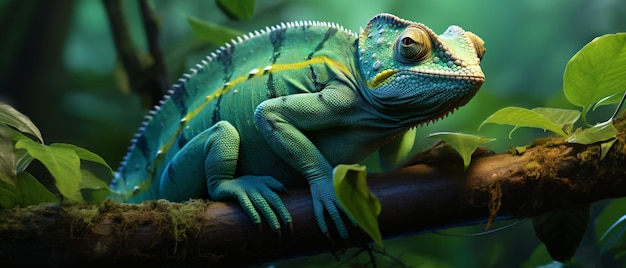 Photo green colored chameleon