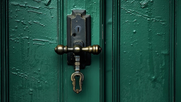 Green colored entryway with handle and stupor closeup AI Generated