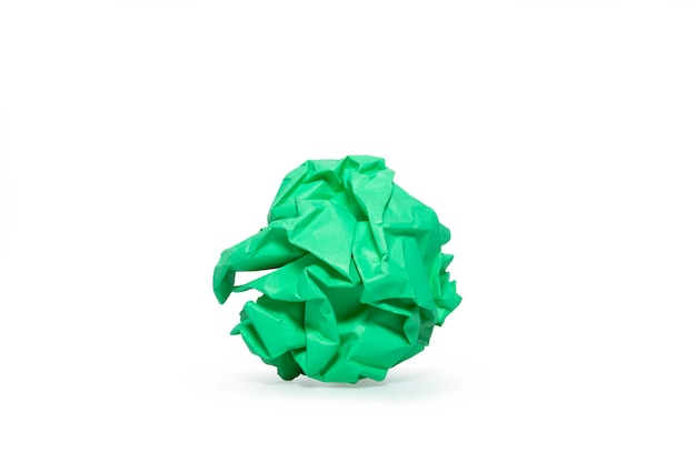 Green colored paper ball isolated on white background