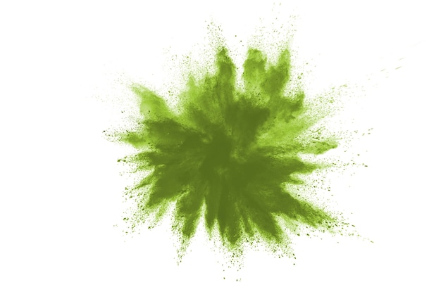 Green colored splatted over white background.