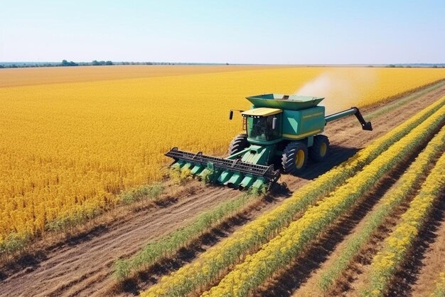 Foto una combinazione verde raccoglie il grano in un campo