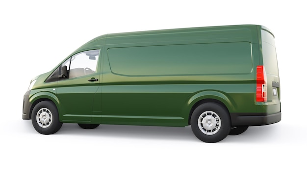 Green commercial van for transporting small loads in the city on a white background Blank body for your design 3d illustration