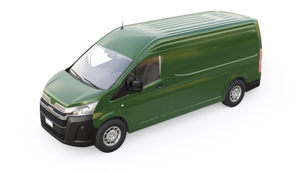 Green commercial van for transporting small loads in the city on a white background Blank body for your design 3d illustration