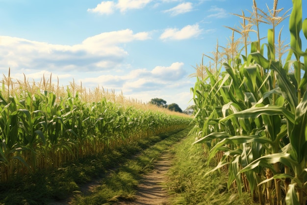 green corn field in the morning