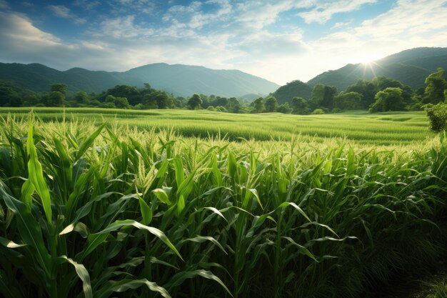 green corn field in the morning