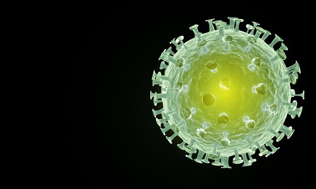 Green corona virus cell on black background. 3d rendering