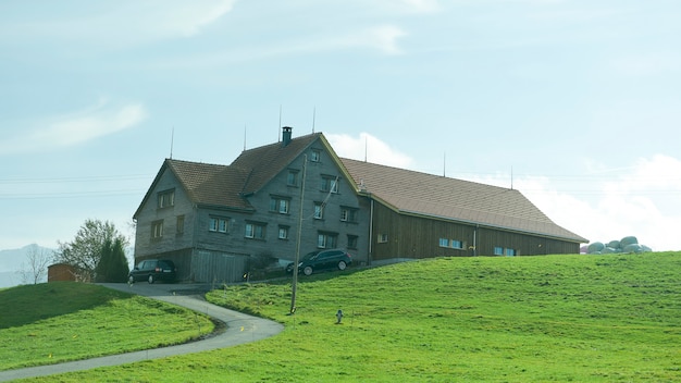 Green countryside village landscape at Autumn in Switzerland