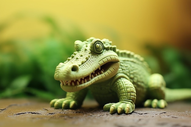 зеленый крокодил с открытым ртом и словом крокодил спереди