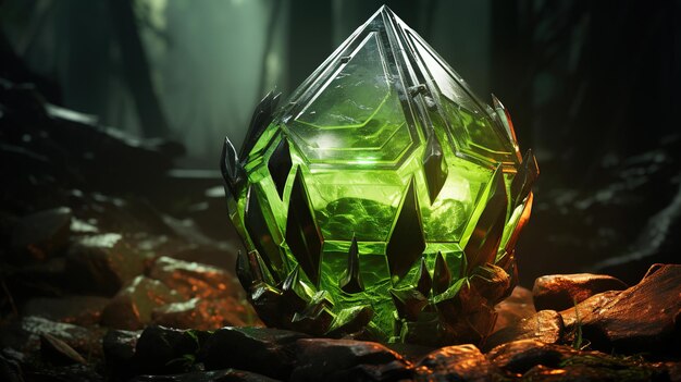 Green Crystal on Top of Rocks Generative Ai