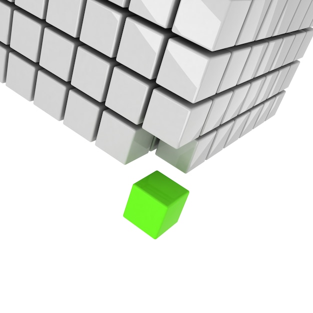 Green cube getting detached out of the crowd concept