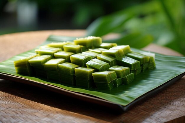 a green cucumber on a plate with the food on it