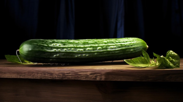 A green cucumber sitting on top of a table