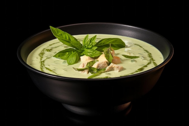 Green curry food in ceramic bowl fusion of Thai and Indianstyle curries