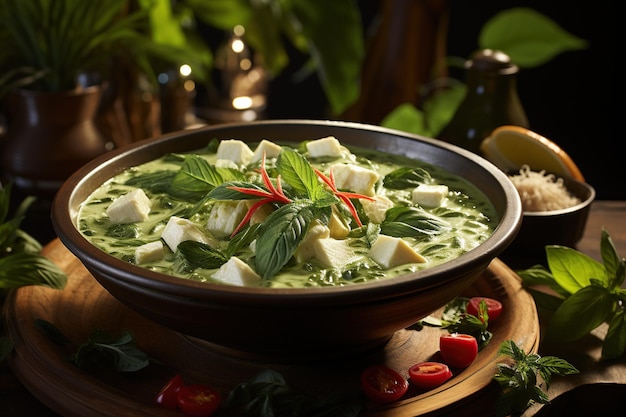 Green Curry Gaeng Keow Wan Savor the creamy and fragrant green curry made with coconut milk green chilies and tender chicken or vegetablesGenerated with AI