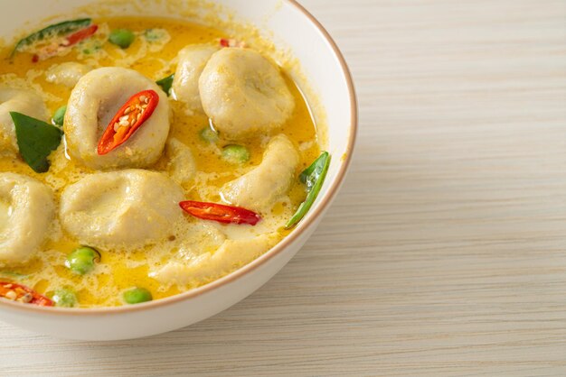 Green curry soup with Fish ball - Thai food style