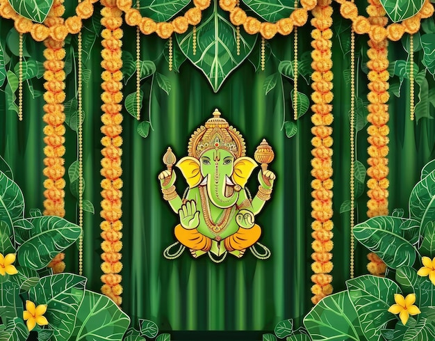 a green curtain with a green elephant on it