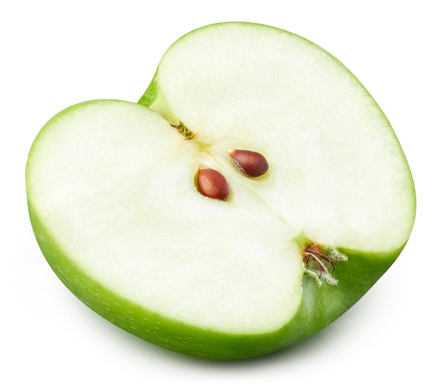 Green cut apple isolated on white background Apple half clipping path