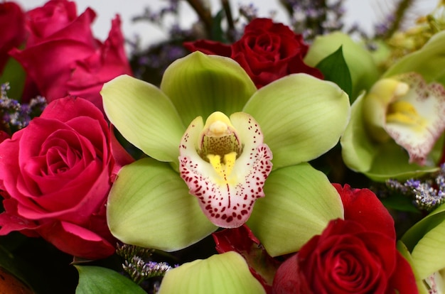 Green cymbidium flower arrangement