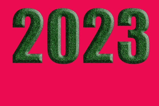 Green Date of the New Year 2023 with the texture of a Christmas tree on the background of Via Magenta crimson