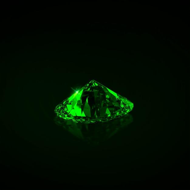 Green dazzling diamond on black background 3D render