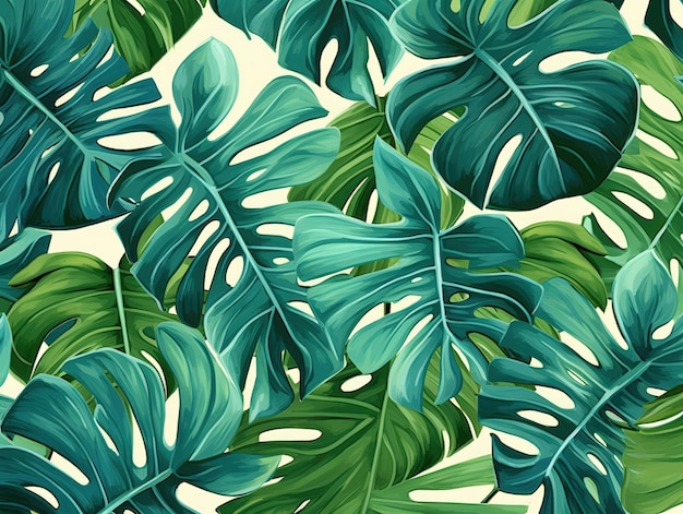 Photo green detailed monstera leaves pattern design texture