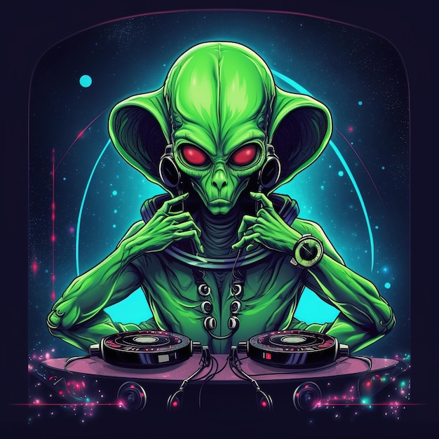 An green di alien with red eyes