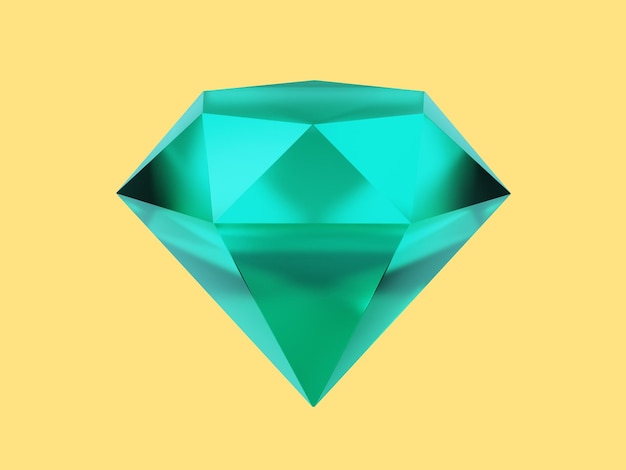 Green diamond jewelry 3D rendering Icon on yellow background